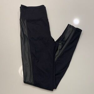 Athleta Black Leggings with Faux-Leather Side Panels